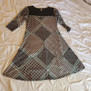 Black and Mint Green Knee-Length Dress